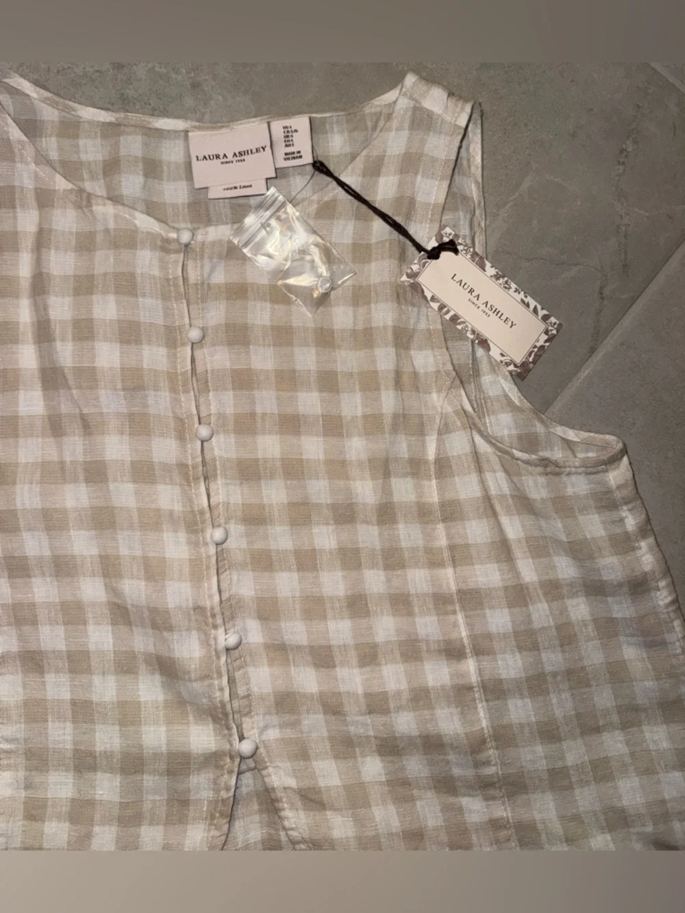 Laura Ashley Beige and White Gingham Tank Top and Shorts Set - Picture 5 of 7